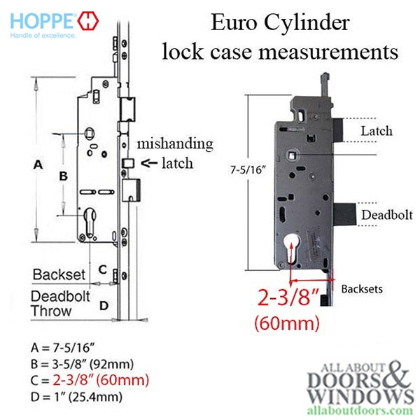 Hoppe Multipoint Lower Extension with Swing Hook and Shootbolt – 60mm Backset, 36" Handle Height, 24.41" Hook Position