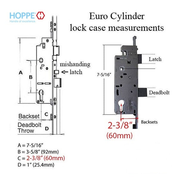 Hoppe Multipoint Lower Extension with Swing Hook and Shootbolt – 60mm Backset, 36" Handle Height, 24.41" Hook Position