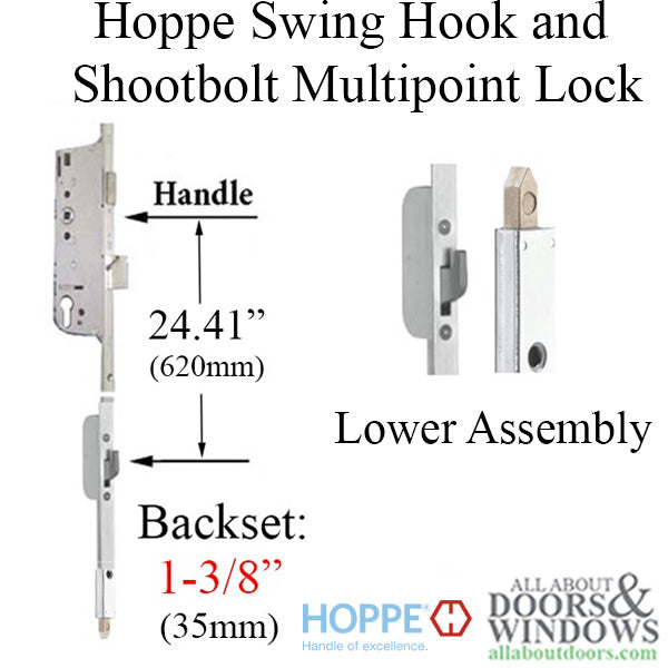 Hoppe Swing Hook and Shootbolt Bottom Gear Assembly – 35mm Backset, 16mm Faceplate