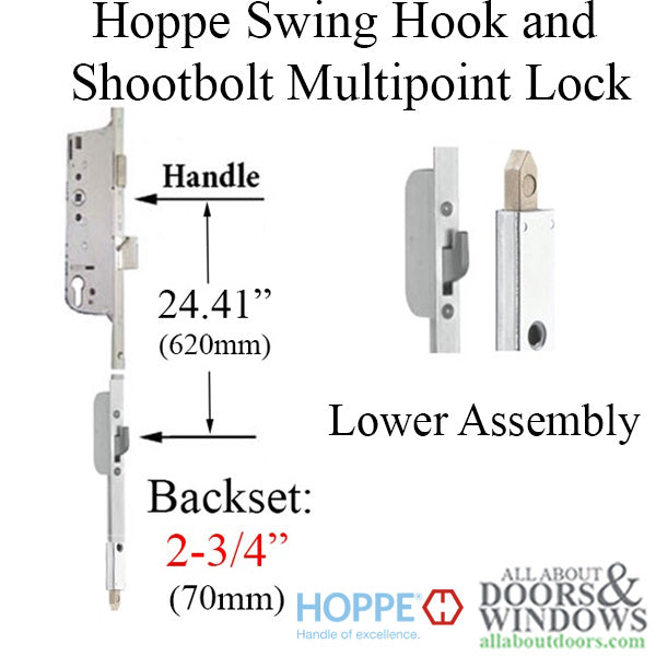 Hoppe Lower Swing Hook and Shootbolt Assembly – 70mm Backset, 16mm Faceplate