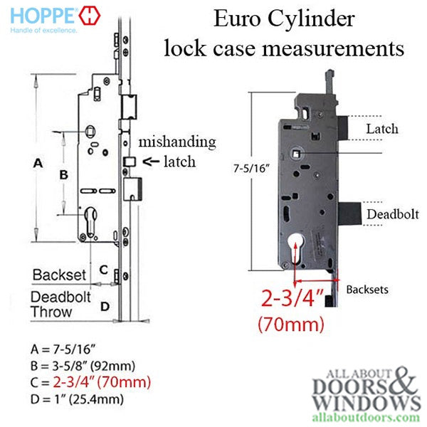 Hoppe Lower Swing Hook and Shootbolt Assembly – 70mm Backset, 16mm Faceplate