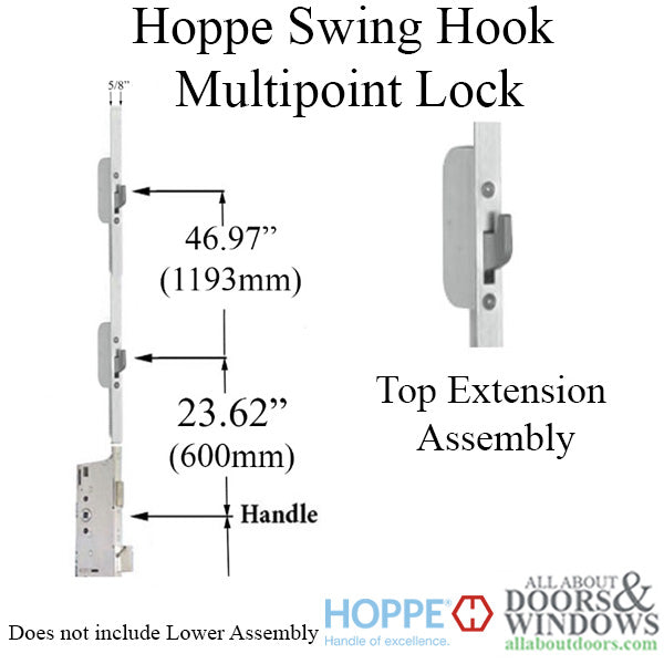 Hoppe HLS9000 Manual Top Extension – 16mm Faceplate, Dual Swing Hooks, 68.7" Length