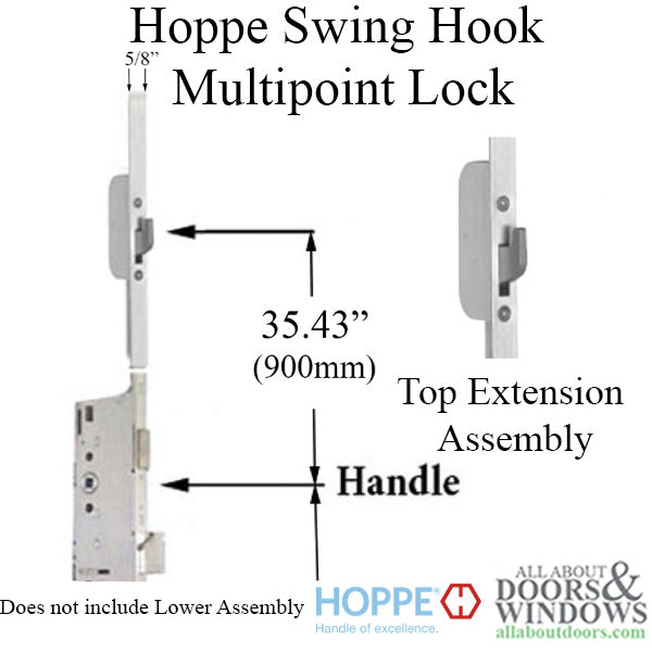 Hoppe Top Extension – 16mm Faceplate, 1 Hook @ 35.43" for 78.54"-79.25" Doors
