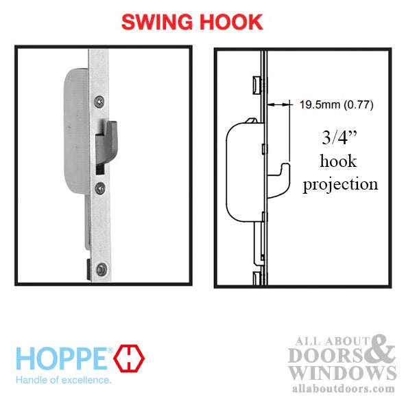 Hoppe Top Extension – 16mm Faceplate, 1 Hook @ 35.43" for 78.54"-79.25" Doors
