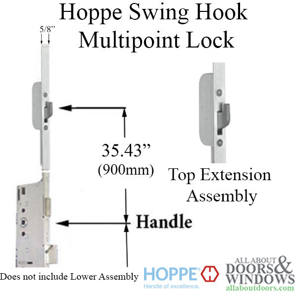 Hoppe Top Extension – 16mm Faceplate, 1 Hook @ 35.43", for 78.54-92.24" Doors