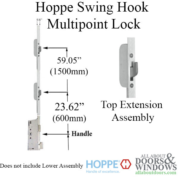 Hoppe HLS9000 Manual Top Extension – 16mm Faceplate, 2 Swing Hooks, for Doors 102"-127"