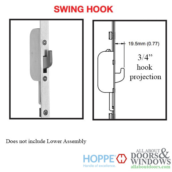 Hoppe HLS9000 Manual Top Extension – 16mm Faceplate, 2 Swing Hooks, for Doors 102"-127"