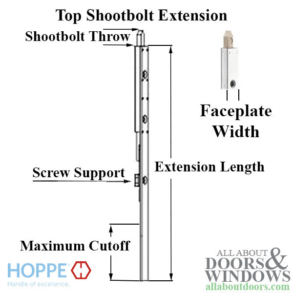 Hoppe Top Shootbolt Extension for HLS9000 – 16mm Faceplate, 21.65" Length