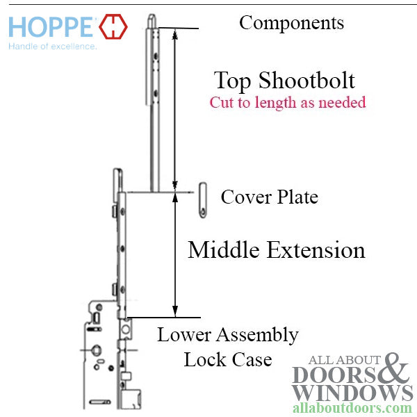 Hoppe Top Shootbolt Extension for HLS9000 – 16mm Faceplate, 21.65" Length