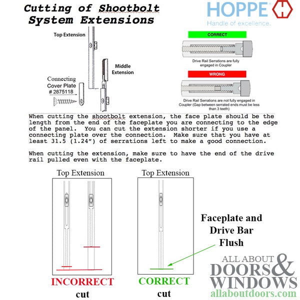 Hoppe Top Shootbolt Extension for HLS9000 – 16mm Faceplate, 30.51" Length