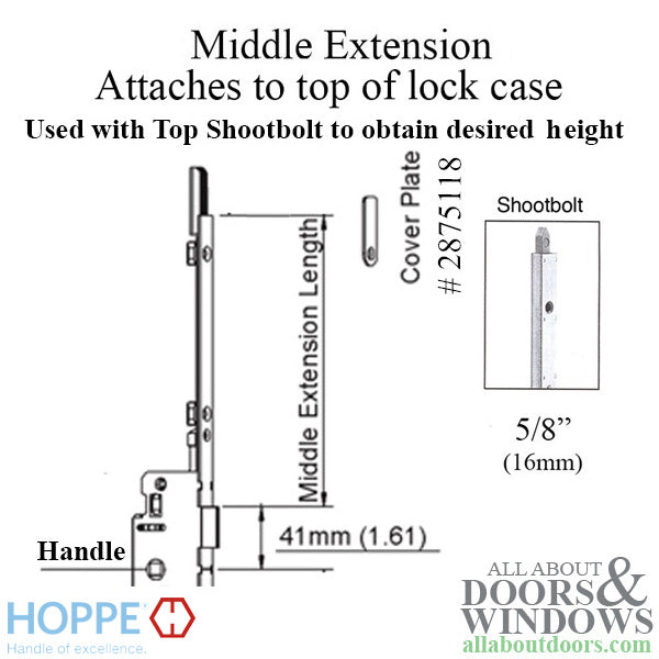 Hoppe HLS9000 Middle Extension for Active Shootbolt – 44.92" Length, 5/8" Faceplate