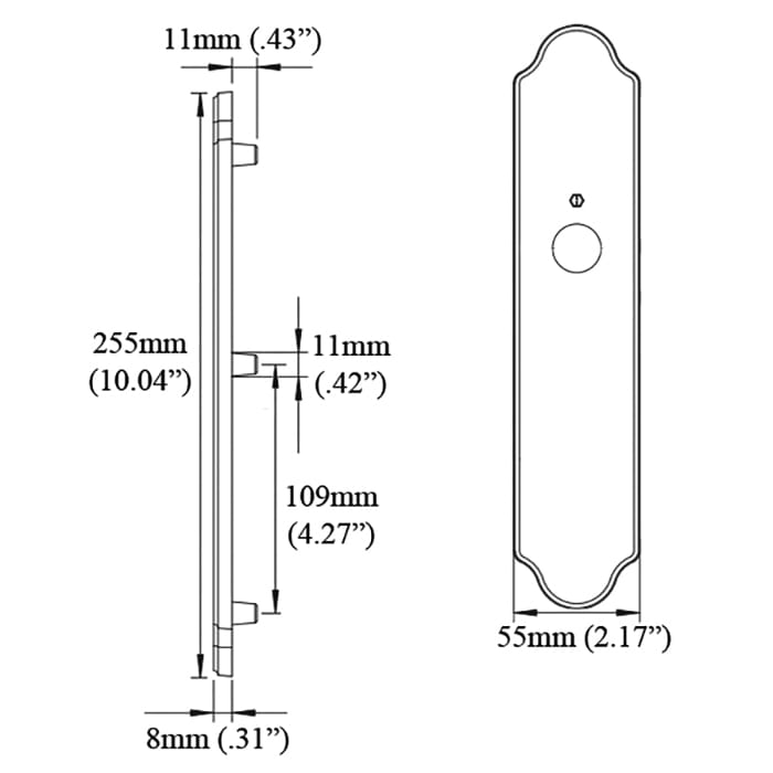 Hoppe Wide Traditional Exterior Backplate for Inactive Handlesets – Resista Brass