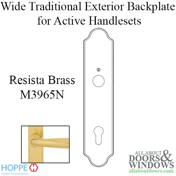 Hoppe Wide Traditional Exterior Backplate – 92mm PZ, Resista Brass
