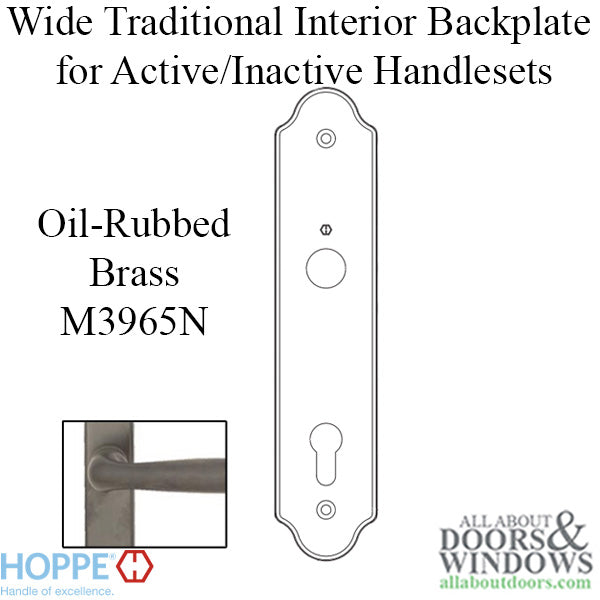 Hoppe Wide Traditional Interior Backplate – 92mm PZ, Oil-Rubbed Brass