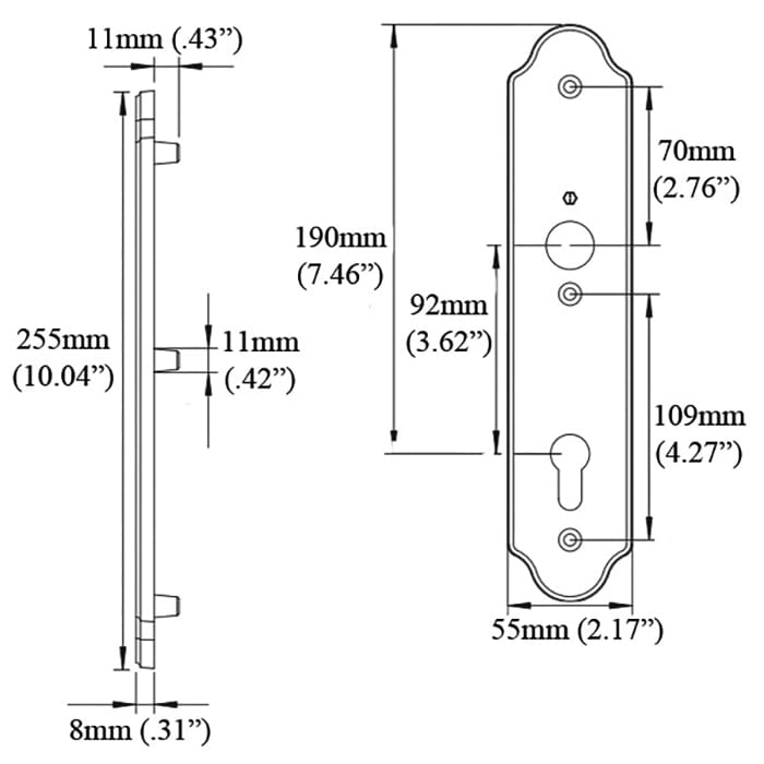 Hoppe Wide Traditional Interior Backplate – 92mm PZ, Oil-Rubbed Brass