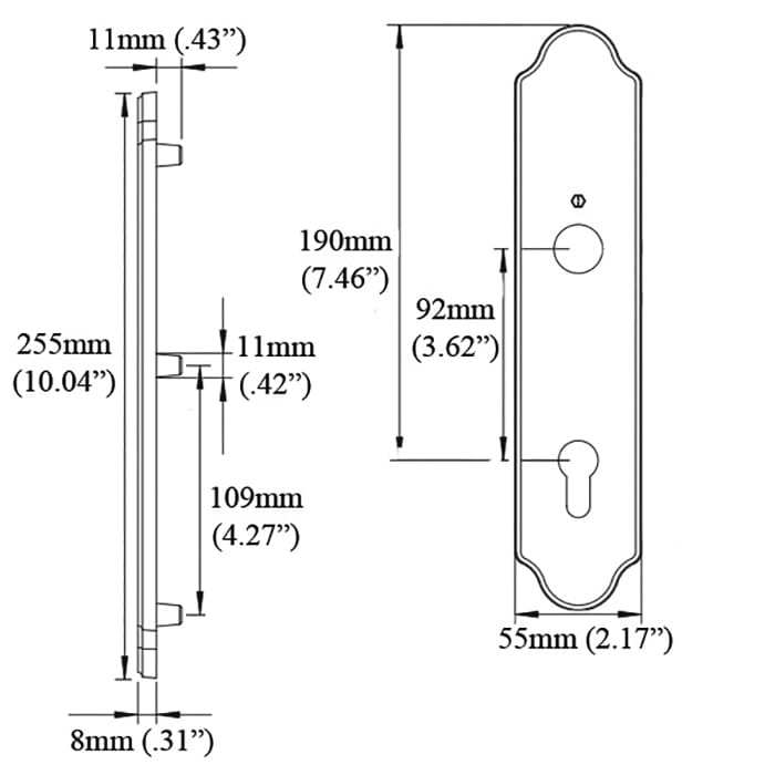 Hoppe Wide Traditional Exterior Backplate for Active Handlesets – 92mm PZ, Oil-Rubbed Brass