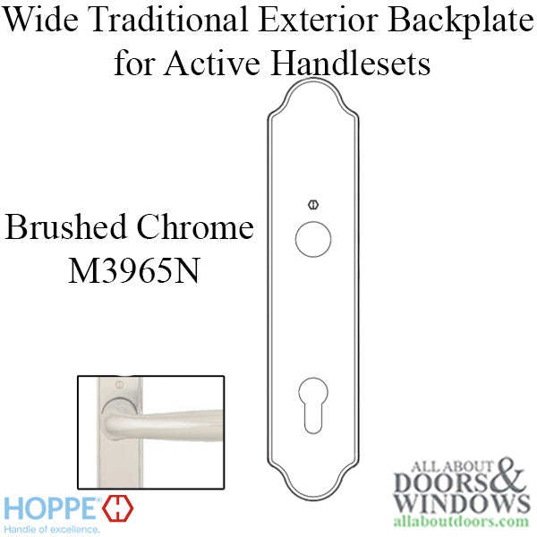 Hoppe Wide Traditional Exterior Backplate for Active Handlesets – 92mm PZ, Brushed Chrome