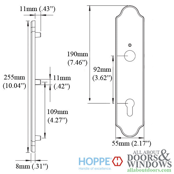 Hoppe Wide Traditional Exterior Backplate for Active Handlesets – 92mm PZ, Brushed Chrome