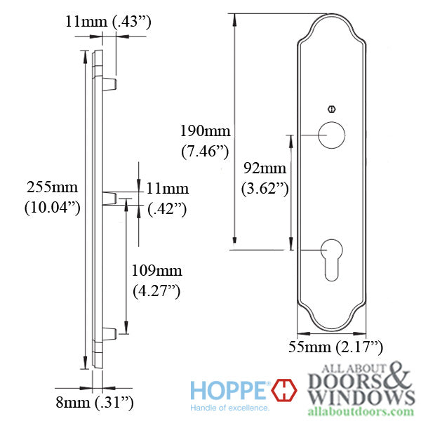 Hoppe Wide Traditional Exterior Backplate for Active Handlesets – 92mm PZ, Satin Nickel