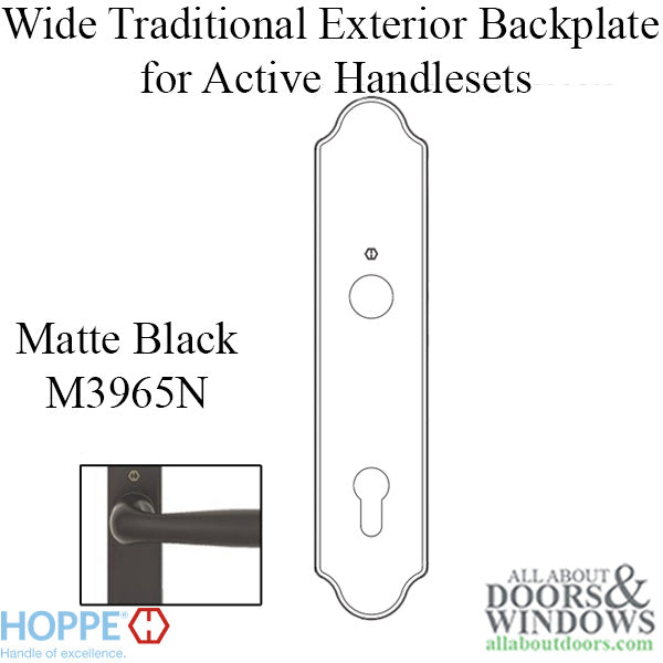 Hoppe Wide Traditional Exterior Backplate for Active Handlesets – 92mm PZ, Matte Black