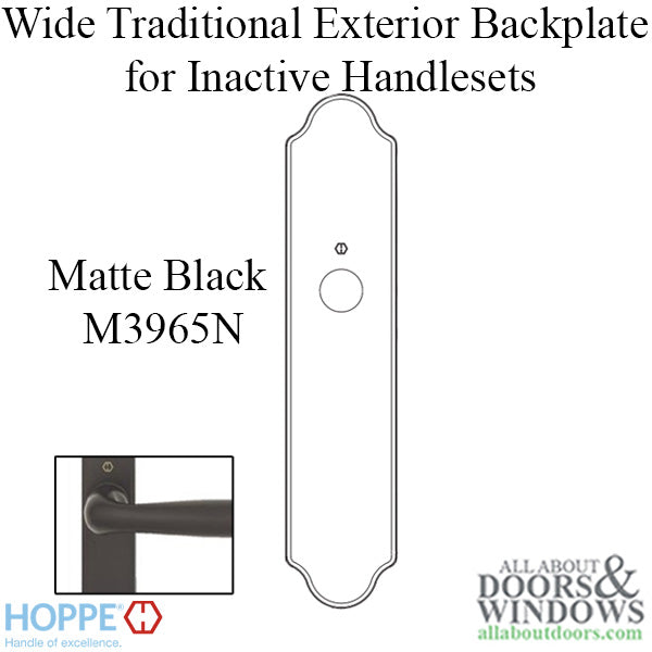 Hoppe Wide Traditional Exterior Backplate for Inactive Handlesets – Matte Black