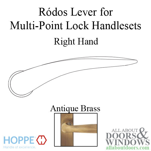 Hoppe Rodos Lever Handle – Right Hand, Antique Brass
