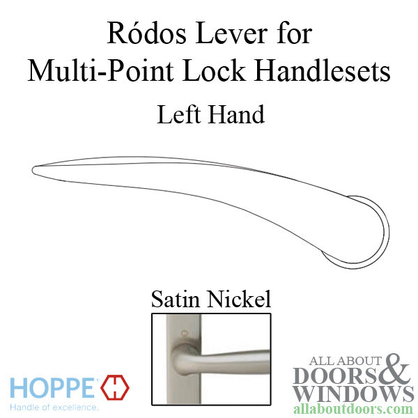 Hoppe Rodos Lever Handle – Left Hand, Satin Nickel