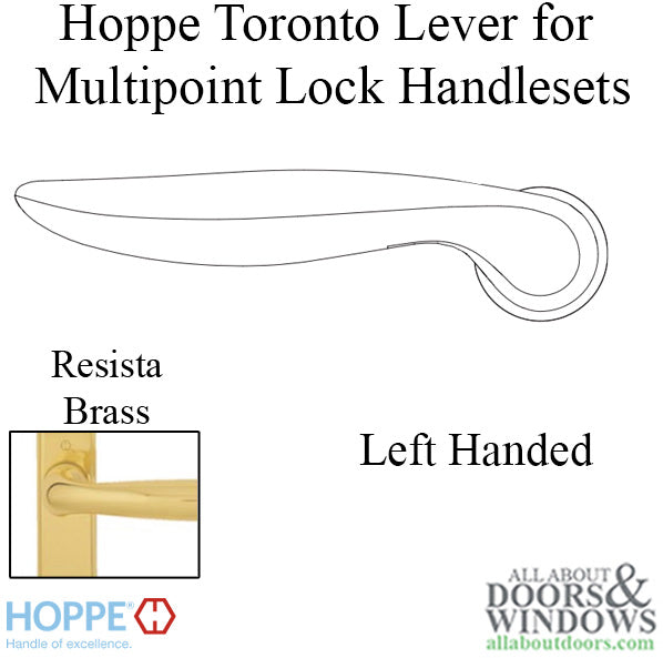 Hoppe Toronto Lever Handle – Left Hand, Resista Brass
