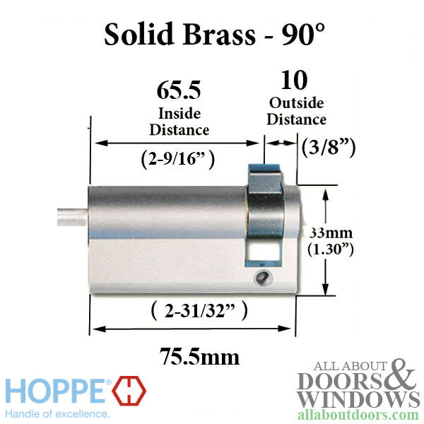 Hoppe Non-Keyed Profile Cylinder – 90-Degree Crescent Knob, 2-3/4" Door