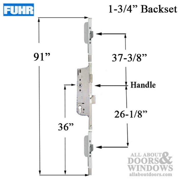 Fuhr Multisafe Manual Multipoint Lock – 45mm Backset, 92mm PZ, 2 Hooks, 91-1/16" Length