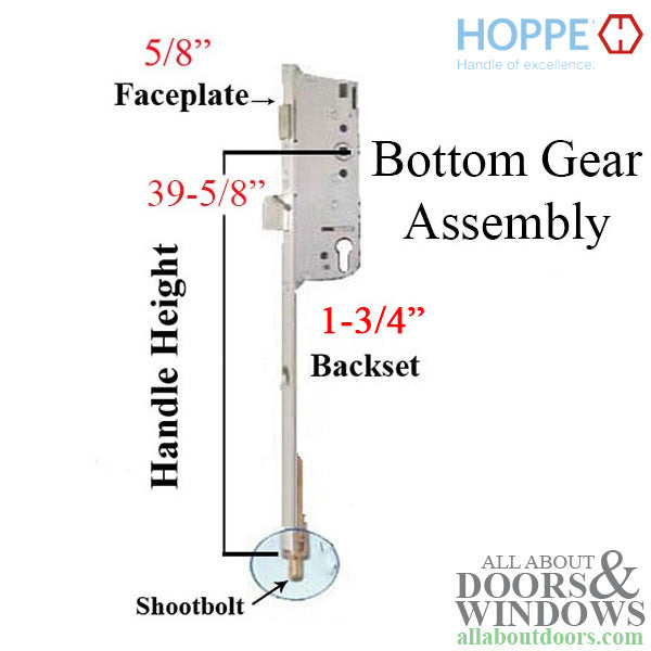 Hoppe Lower Assembly with Gear – HLS9000 Shootbolt, 45mm Backset, 92mm PZ, 39-5/8" Handle Height