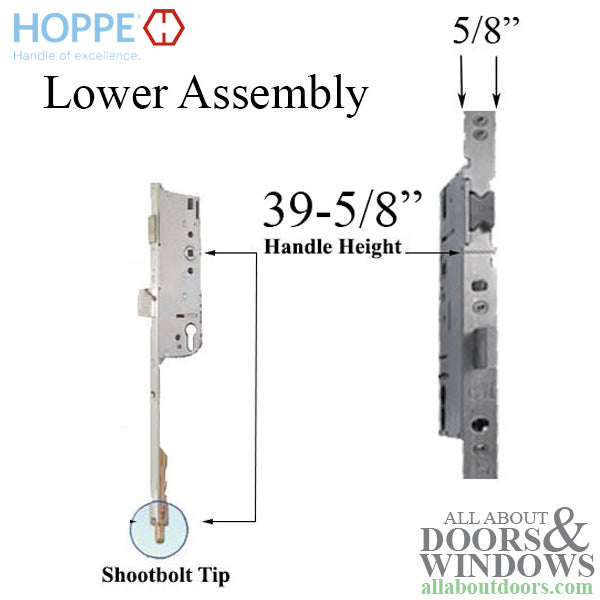 Hoppe Lower Assembly with Gear – HLS9000 Shootbolt, 45mm Backset, 92mm PZ, 39-5/8" Handle Height