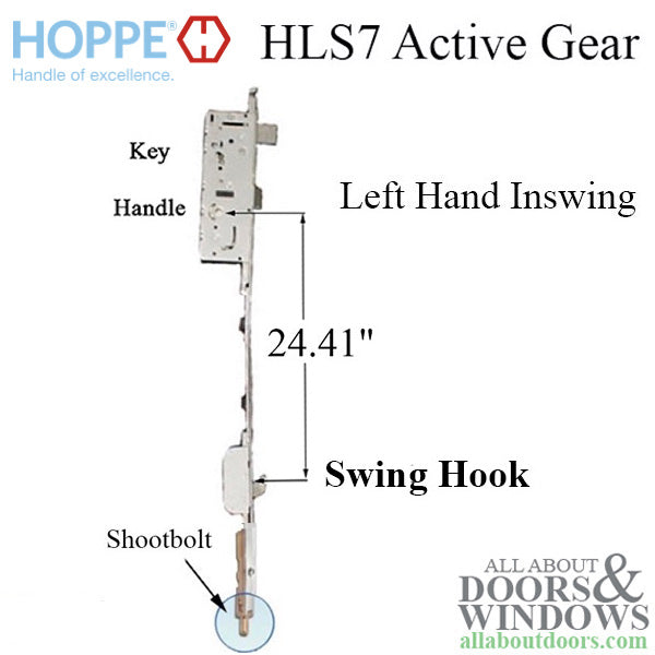 Hoppe HLS7 Shootbolt Active Gear – 45mm Backset, 92mm PZ, 24.41" Swinghook, Left Hand