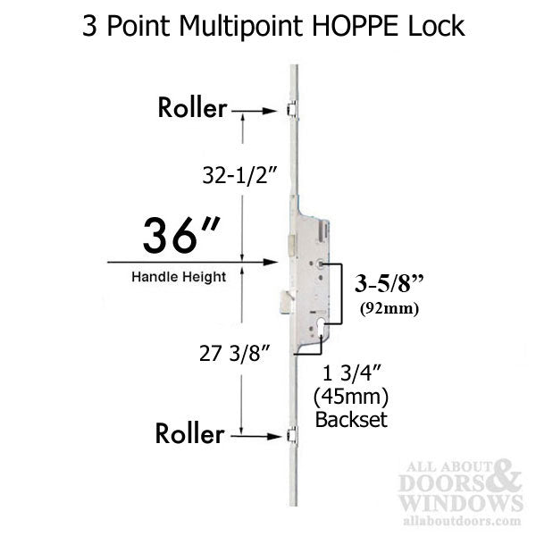 3-Point Multipoint Lock Kit with Rollers – 45mm Backset, 92mm PZ