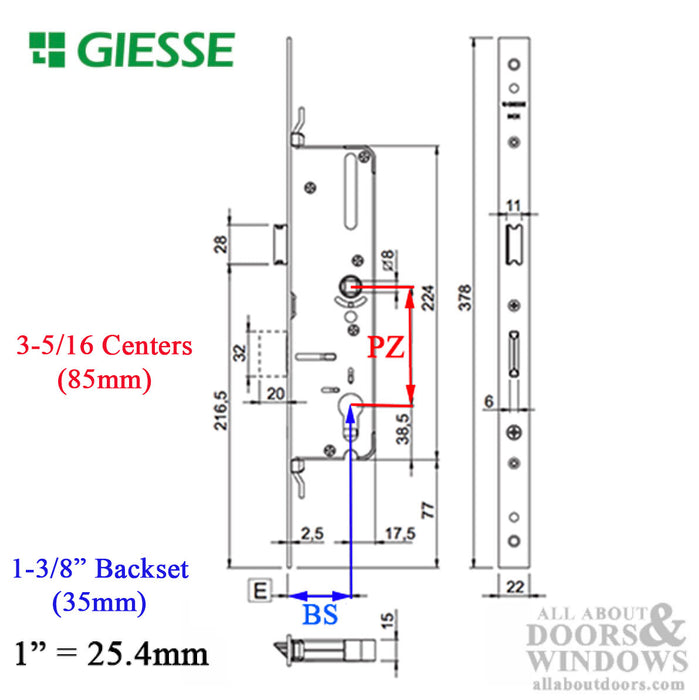 Giesse INOX Multipoint Lock Case – 35mm Backset, 85mm PZ