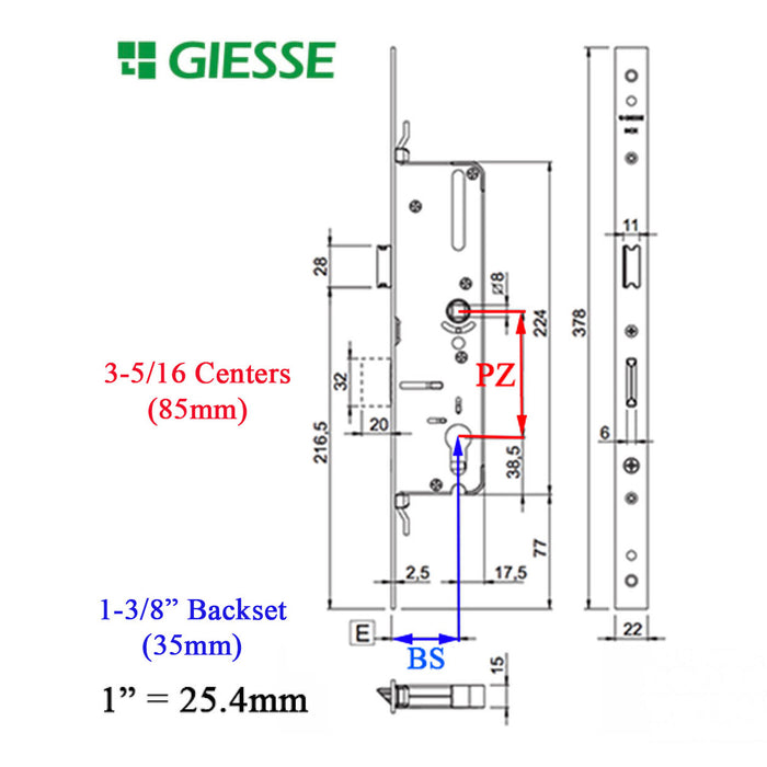 Giesse INOX Multipoint Lock Case – 35mm Backset, 85mm PZ
