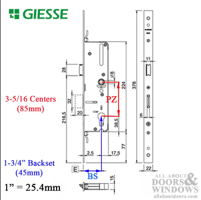 Giesse Multipoint Lock – 45mm Backset, 85mm PZ