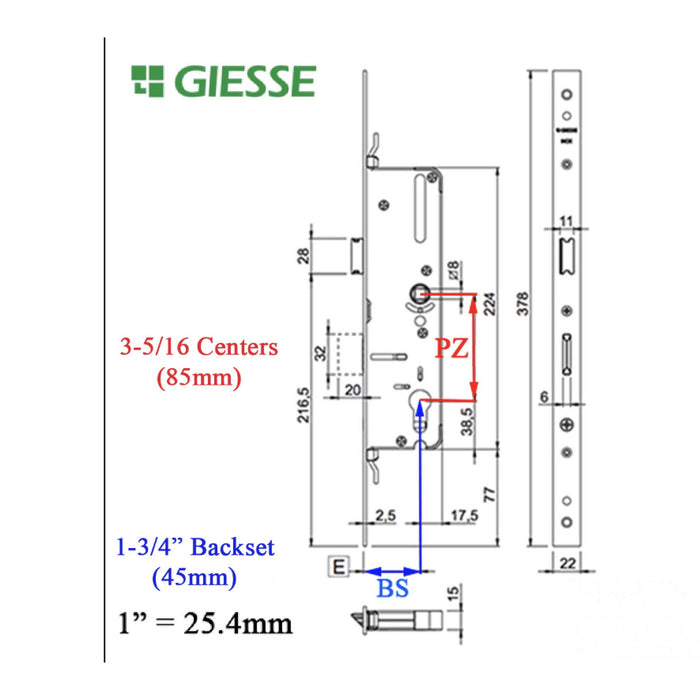Giesse Multipoint Lock – 45mm Backset, 85mm PZ