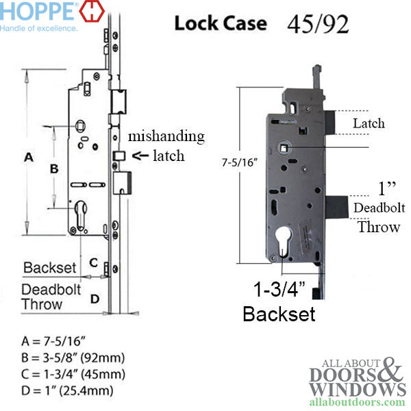 Hoppe Multipoint Lower Extension with Tongue and Shootbolt – 45mm Backset, 92mm PZ, 36" Handle Height, 26.42" Tongue