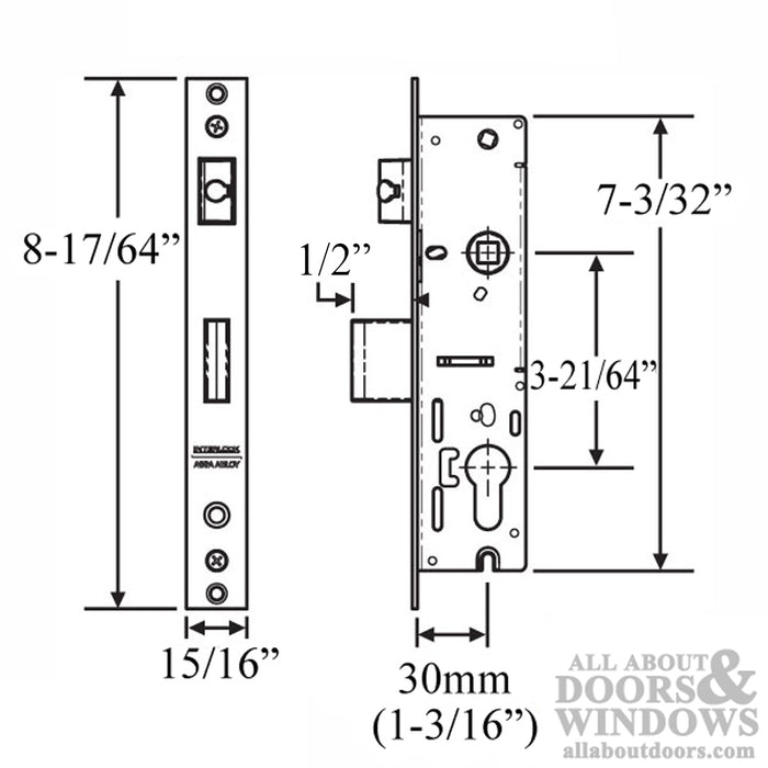 Interlock Optimum 2-Point Mortise Lock – 30mm Backset, 85mm PZ