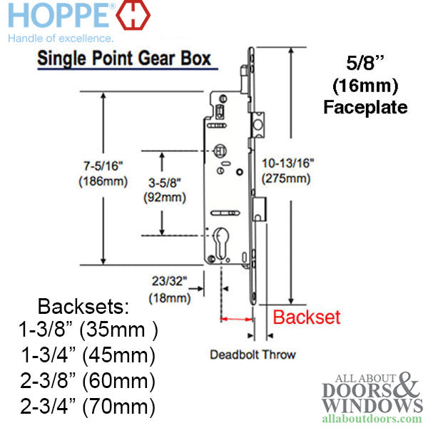 Hoppe Multipoint Lower Extension with Tongue and Shootbolt – 45mm Backset, 92mm PZ, 36-1/2" Handle Height, 24-13/32" Tongue