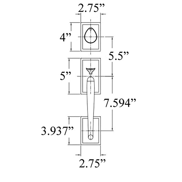 Rockwell Multipoint Handleset – Modern Rectangular, 5-1/2" Bore Spacing