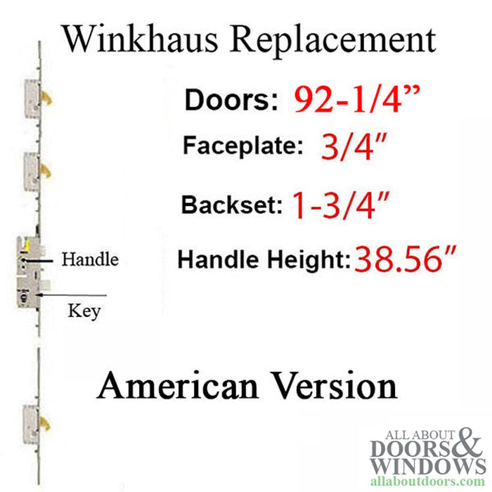 Winkhaus Multipoint Lock for 92-1/2" Doors – 45mm Backset, 92mm PZ, American Cylinder