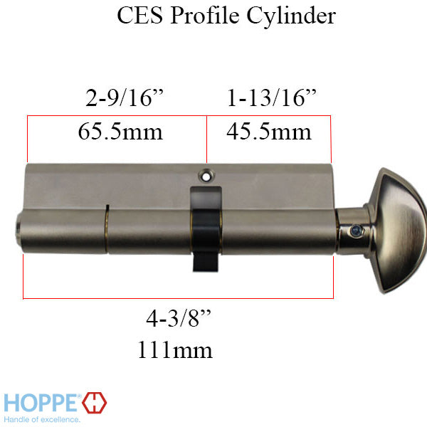 CES Keyed Euro Profile Cylinder – 45.5/65.5, Satin Nickel