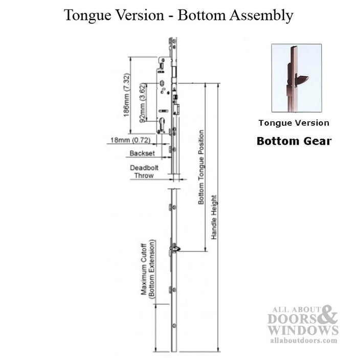 Hoppe Multipoint Lock – 45mm Backset, 92mm PZ, 36" Handle Height, 24.41" Tongue