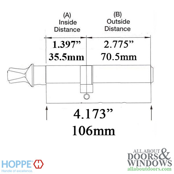 Hoppe Euro Profile Cylinder – 106mm, Key/C-Knob, Satin Nickel