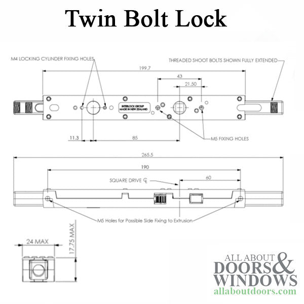 Interlock Twin Bolt Lock for Wood Folding Doors – Flush Handle with Top and Bottom Shootbolts