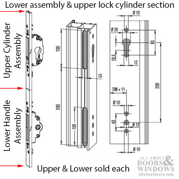 G-U Terrace Door Lock with Euro Profile Cylinder Bore – 40mm Backset