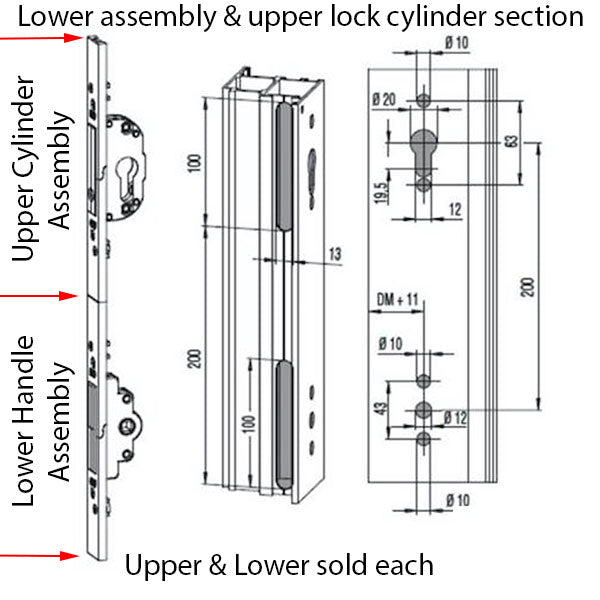 G-U Terrace Door Lock with Euro Profile Cylinder Bore – 40mm Backset