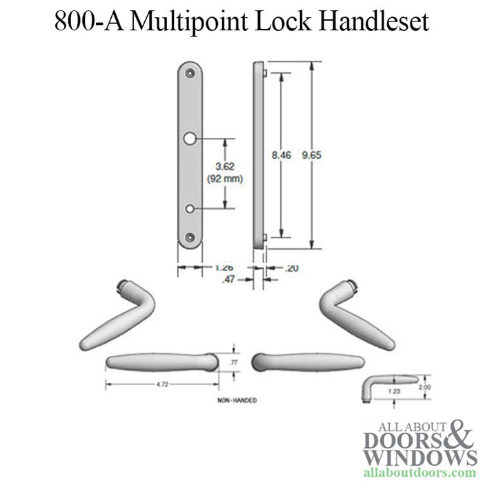 800A Series Active Handle Set Trim for Multipoint Locks – 92mm PZ, Brass